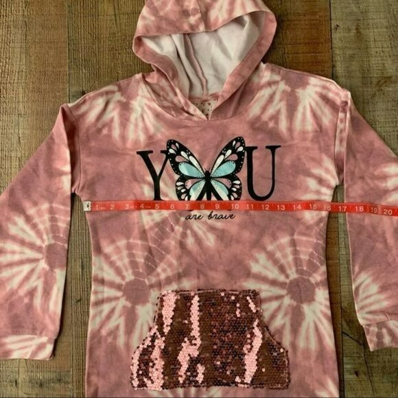 Belle du jour girls pink tie dye sequin butterfly long sleeve hoodie dress - M - Picture 2 of 9